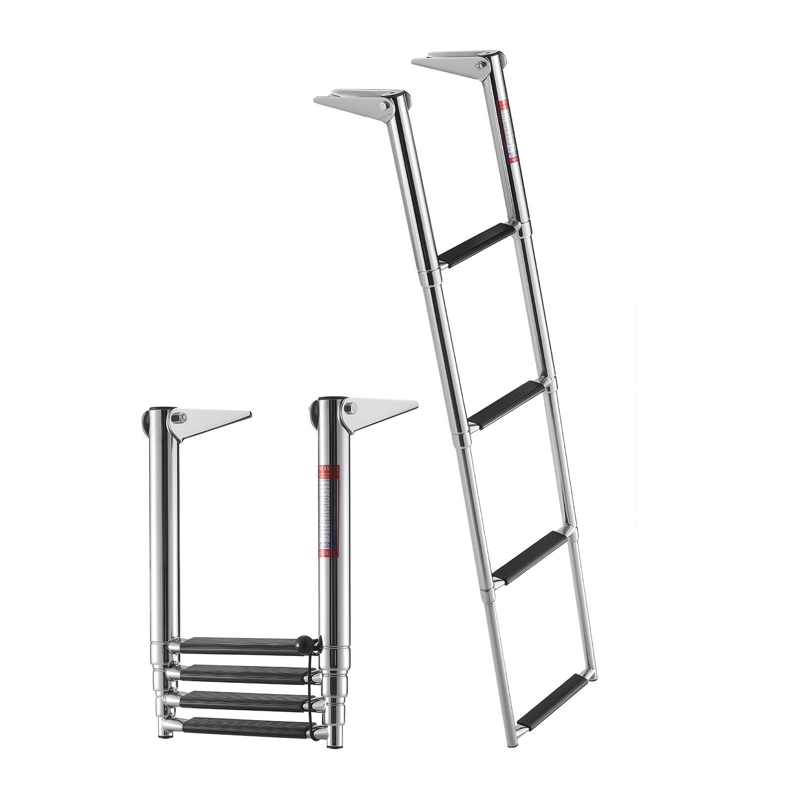 Vevor Boat Ladder, , Stainless Steel Telescoping Folding Swim Deck Ladder For Rear Entry , Heavy Duty 900 Lbs Capacity With Wide Anti-slip Steps, For Outboards, Yacht, Pontoon Boats