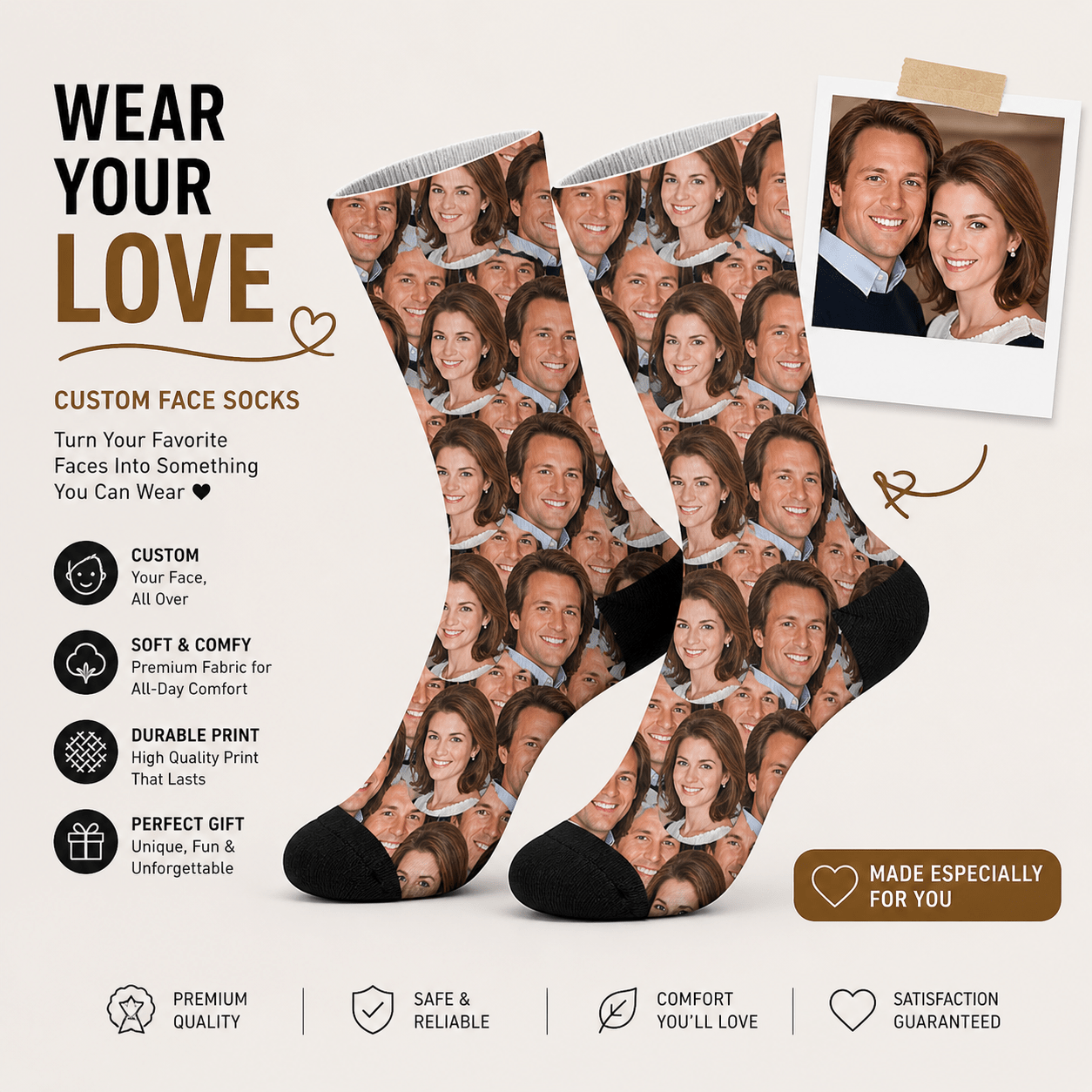 TEMU Personalised Socks Custom Face Socks For Men And Women 100 Percent Polyester For Daily Wear Gym Office Pet Lovers And Gifting Sweat Wicking And