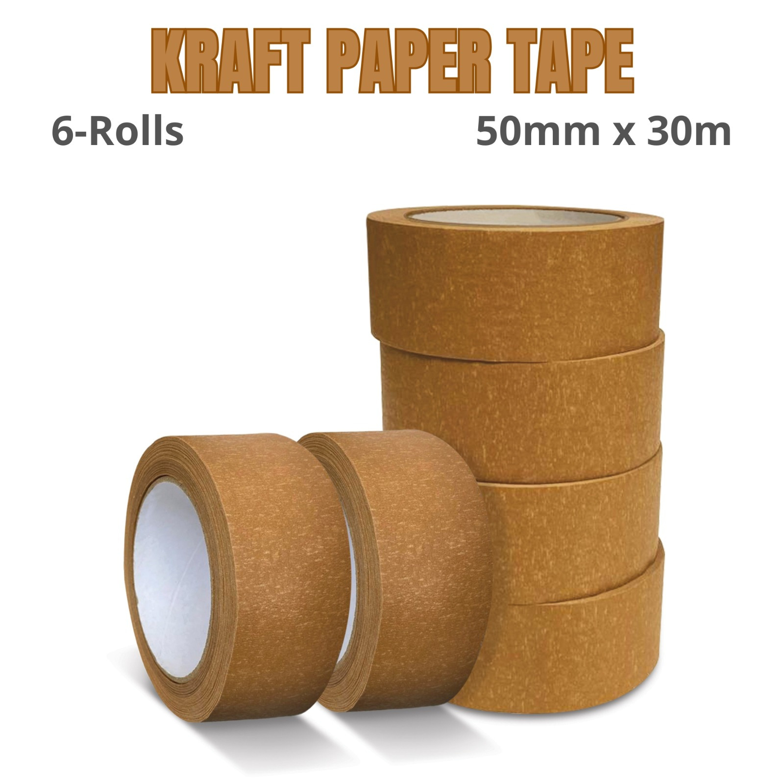 TEMU 6 Rolls 50mm X 30m Brown Paper Packing Tape Self-adhesive Paper Tape Heavy Duty Brown Tape 30m Long, 50mm Wide | , Self-adhesive Tape For