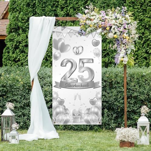 Silver Door Curtain For A 25th Anniversary, Sparkling Beaded Curtain With 25, Decorations For Doors And Walls, Festive Room Divider For Anniversary Celebrations—multi-piece Party Gift Set