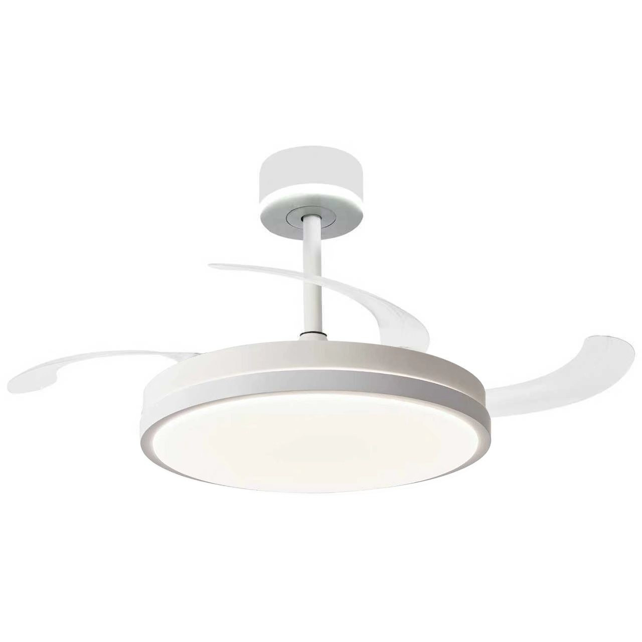 TEMU NARVI Ventilador de techo, con CABEZAL , Palas retráctiles transparentes, Motor , Luz LED Regulable en y Tonalidad. Con Memoria y mando a