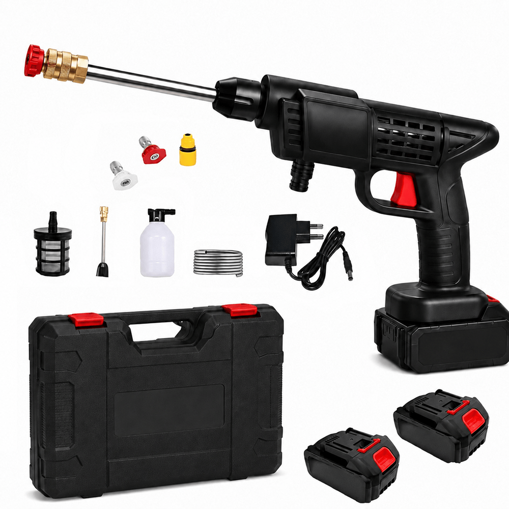 TEMU Portable High-pressure Electric Water Washer With 2 Batteries And Brush Accessories For Car, Garden, And Outdoor Surface Cleaning
