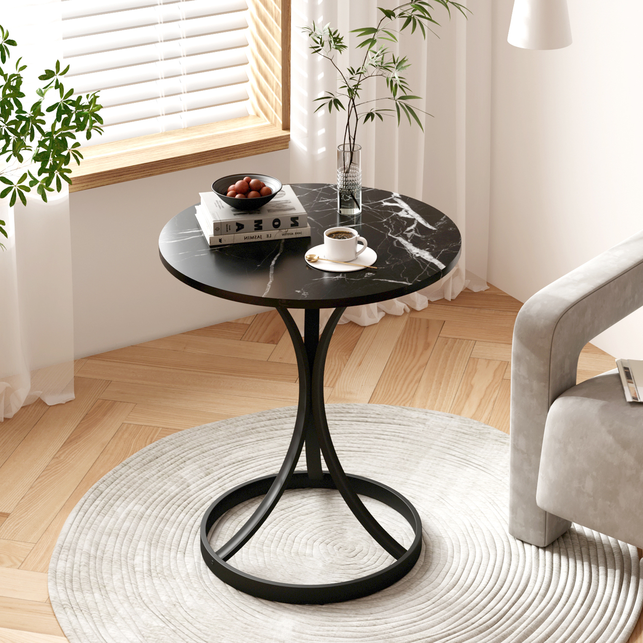 Round Side Table, Small Round Coffee Table, Accent Sofa Side Table Corner End Table For Living Room
