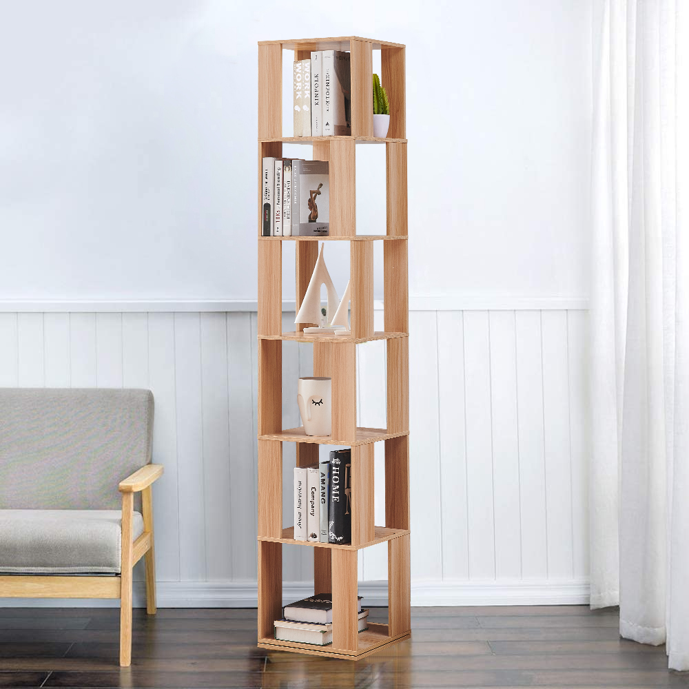 190 Cm Rotating Bookshelf, 6-tier Corner Shelf For Books, Tall Display Shelf, Slim High Bookshelf For Living Room, Library