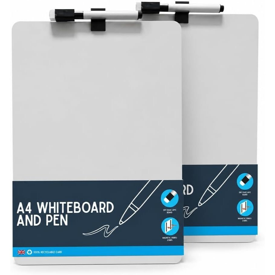 TEMU Zopper A4 Magnetic Whiteboard Pack Of 2 - Mini Dry Erase Message Board For Kitchen. Reusable School Organiser With Eraser Pen, Strips.
