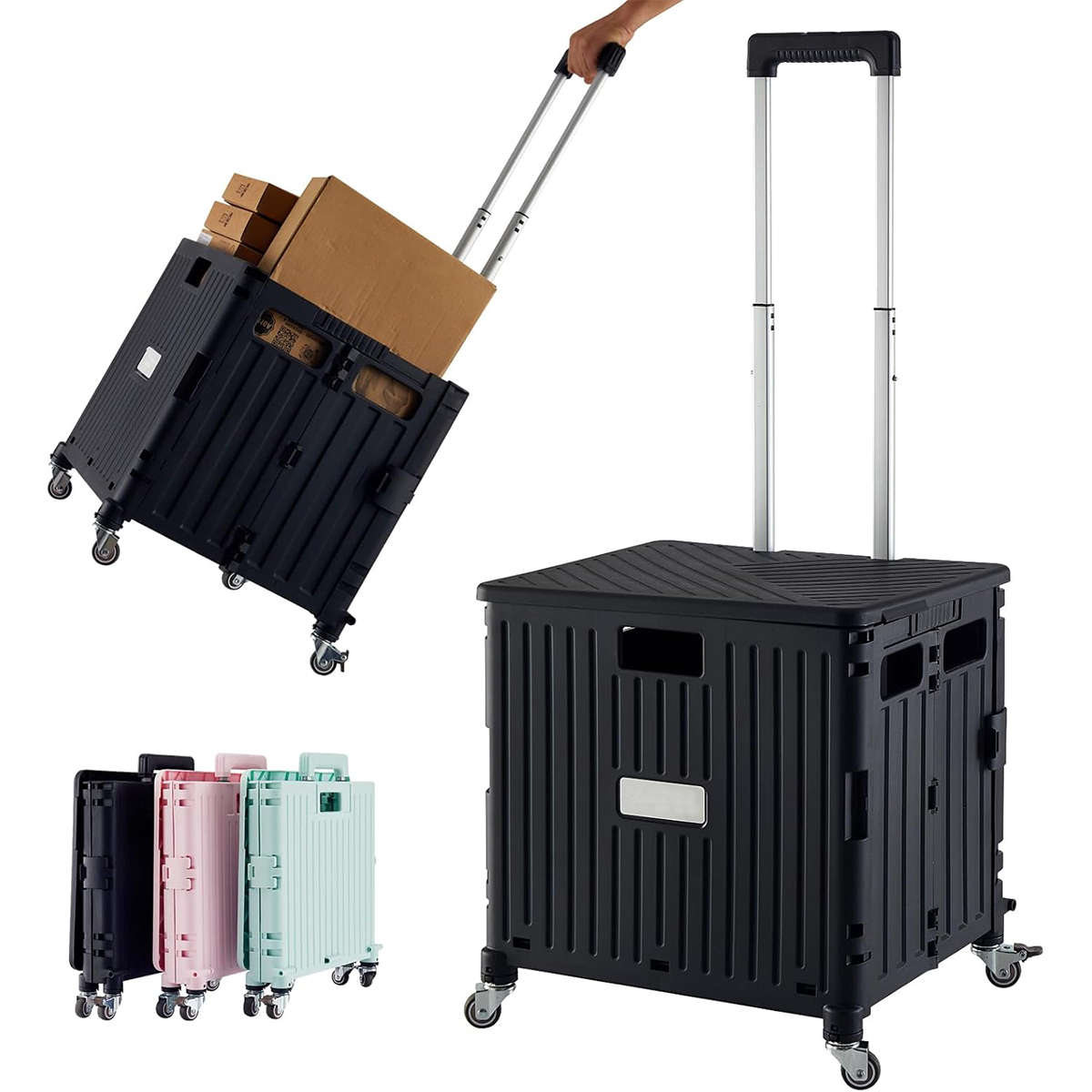 TEMU Carro utilitario plegable, portátil plegable con manija telescópica de plástico resistente, 4 ruedas giratorias para viajes, compras, equipaje,
