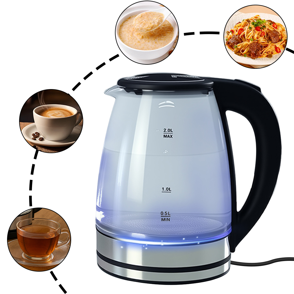 TEMU Bouilloire électrique en verre 1.8L, bouilloire à thé 1350W et bouilloire à eau chaude en verre, arrêt automatique et protection contre