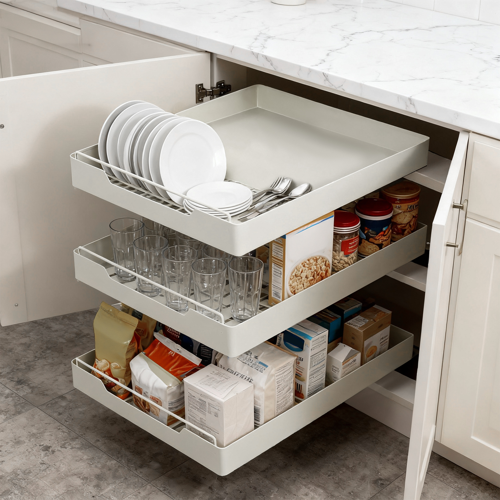 Extendable Telescopic Drawers For Kitchen Cabinet, Self-adhesive Stainless Steel Cabinet Shelf Without Drilling, Kitchen & Pantry Organizer
