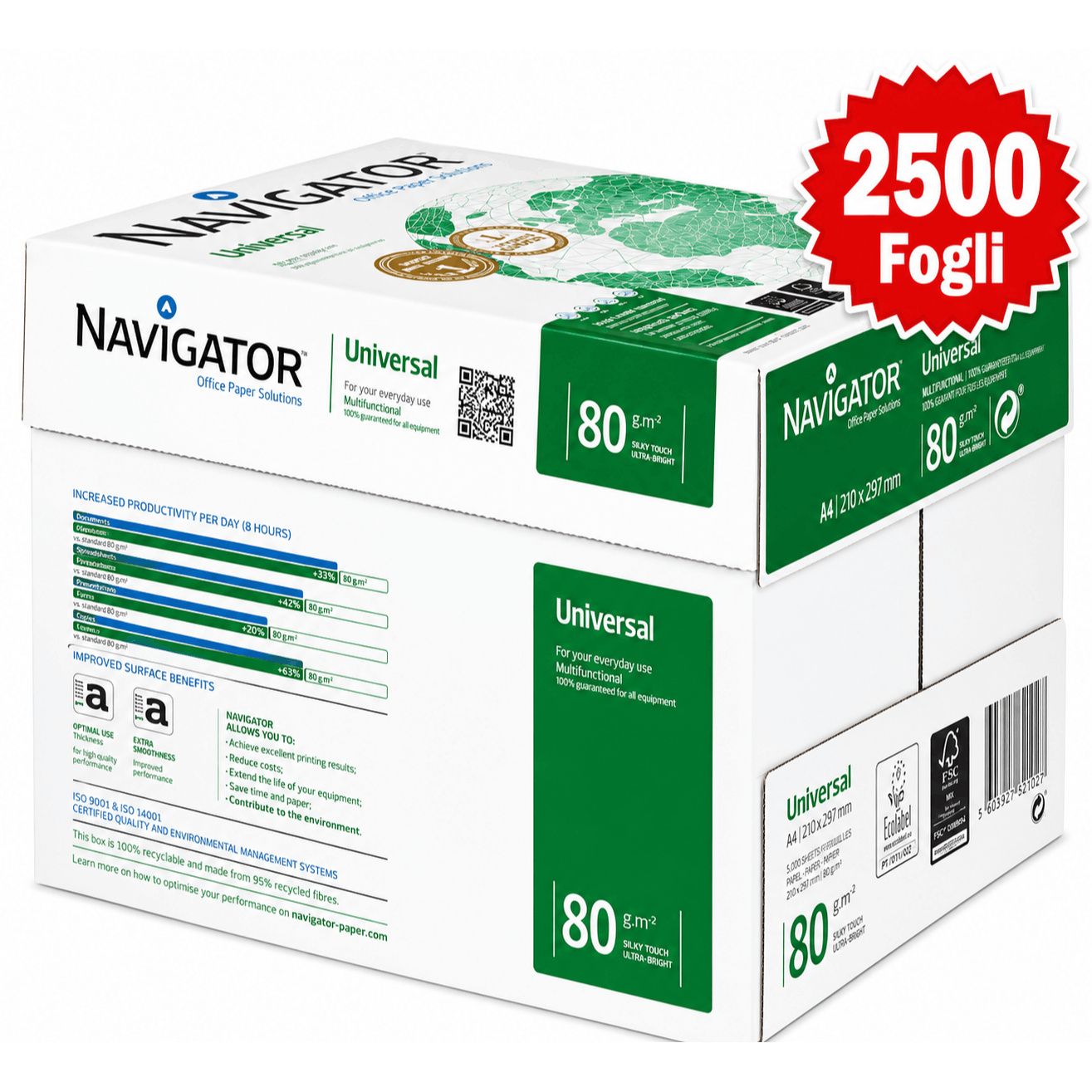 TEMU Carta Stampante A4 80 gr �� Confezione da 5 risme, 2500 fogli �� per Stampanti, Fotocopiatrici, Laser e Inkjet �� Certificata /