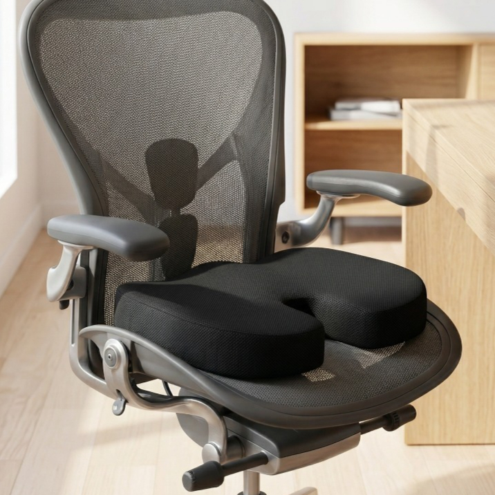 1 Memory Foam Cushion, Ergonomic Seat Pad For Long Sitting /home/car Or On Chairs Desks - Soft Support & Non-slip Bottom