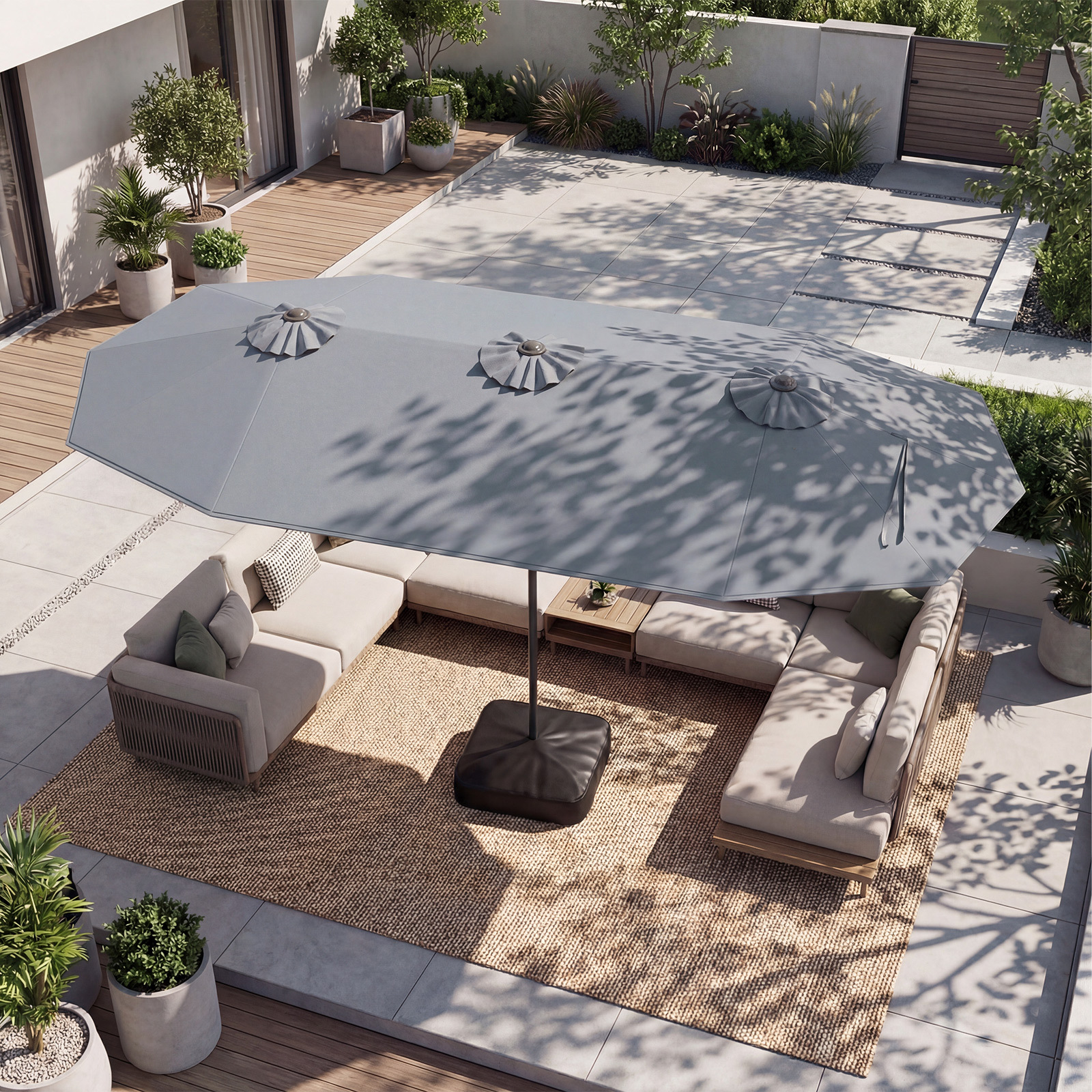 Image of Extra-large Double-sided Patio Umbrella, Outdoor Twin Umbrella W/ Fillable Base, Crank Handle, 12 Heavy-duty Ribs, Rectangular Market Umbrella Parasol For Garden Deck Lawn Pool Backyard
