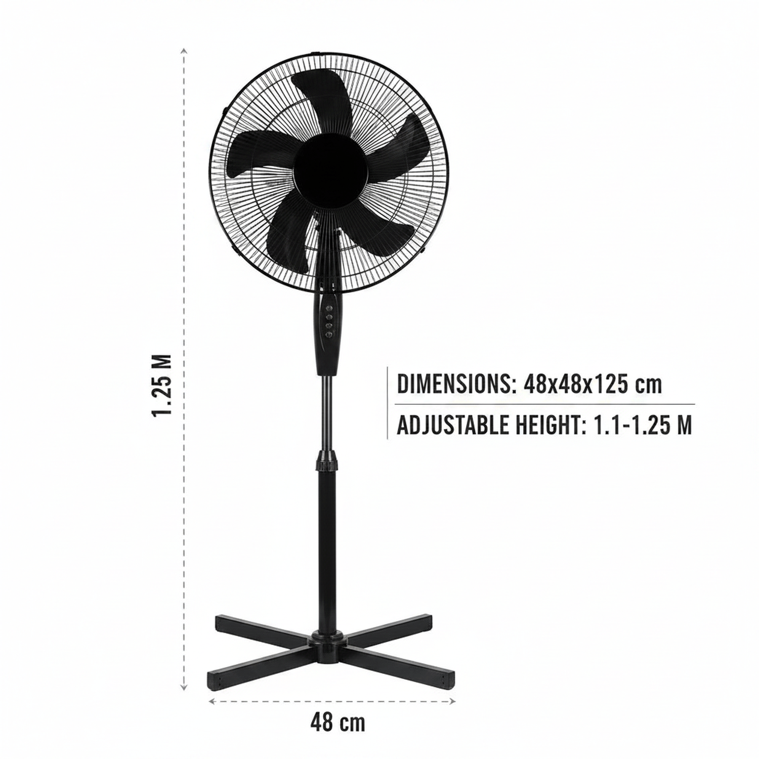 pedestal fan 5 blade oscillating   adjustable height tilt head   white black