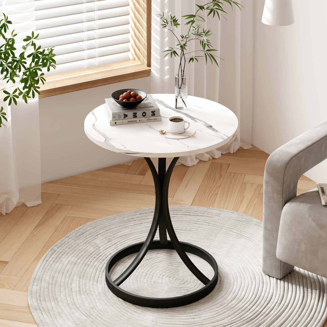 Round Side Table, Small Round Coffee Table, Accent Sofa Side Table Corner End Table For Living Room