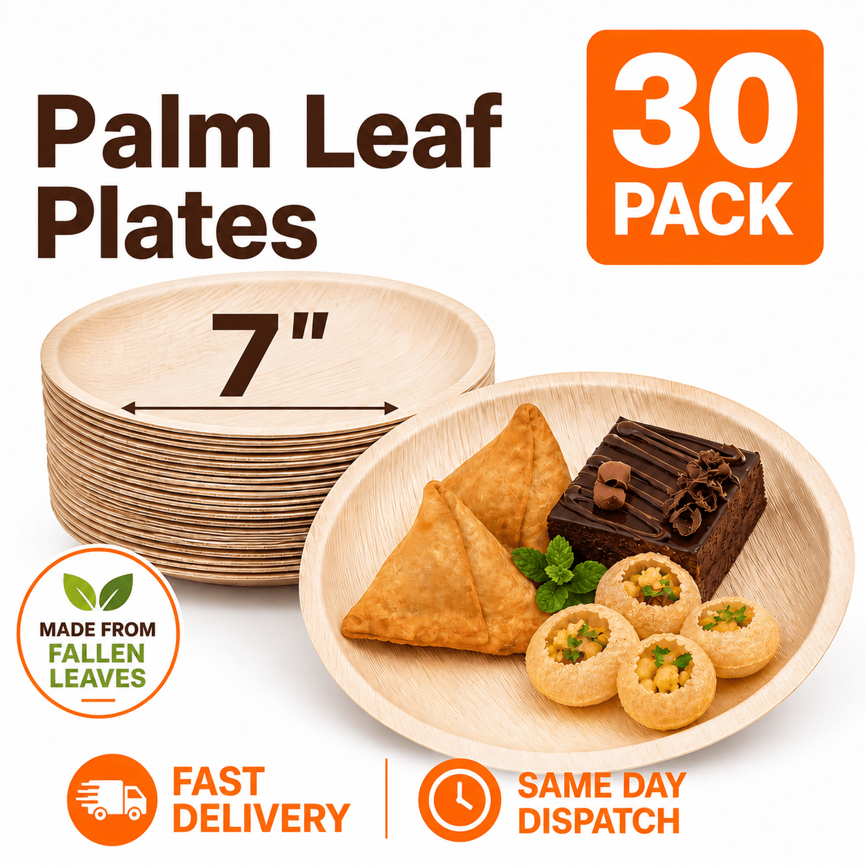 TEMU Manodu 7” Palm Leaf Plates 30 Pack – Disposable Round Party Plates, Strong & Leak Resistant, Plates For Bbq, Picnic, Catering, Food