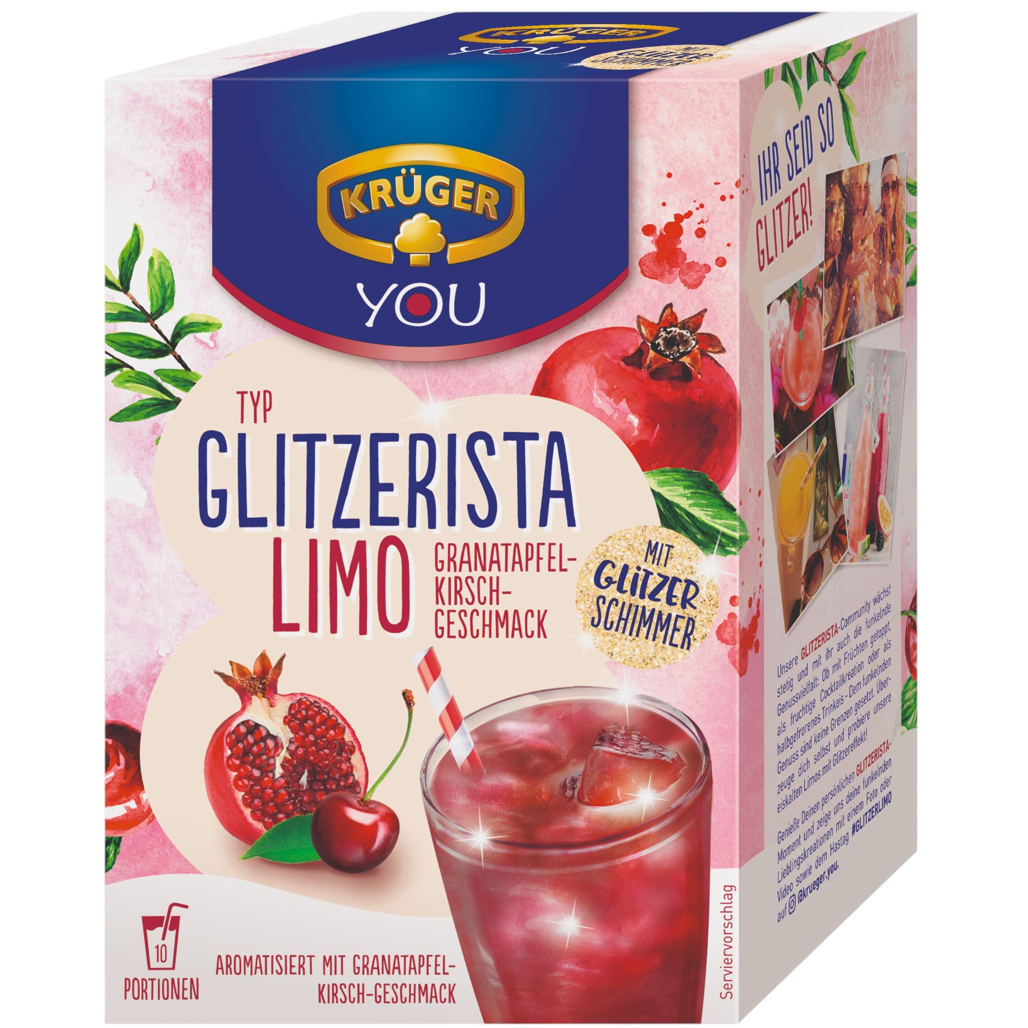 Krüger You Instant Drink Powder Glitzerista Limo Pomegranate-cherry Flavor 200g (10x 20g)