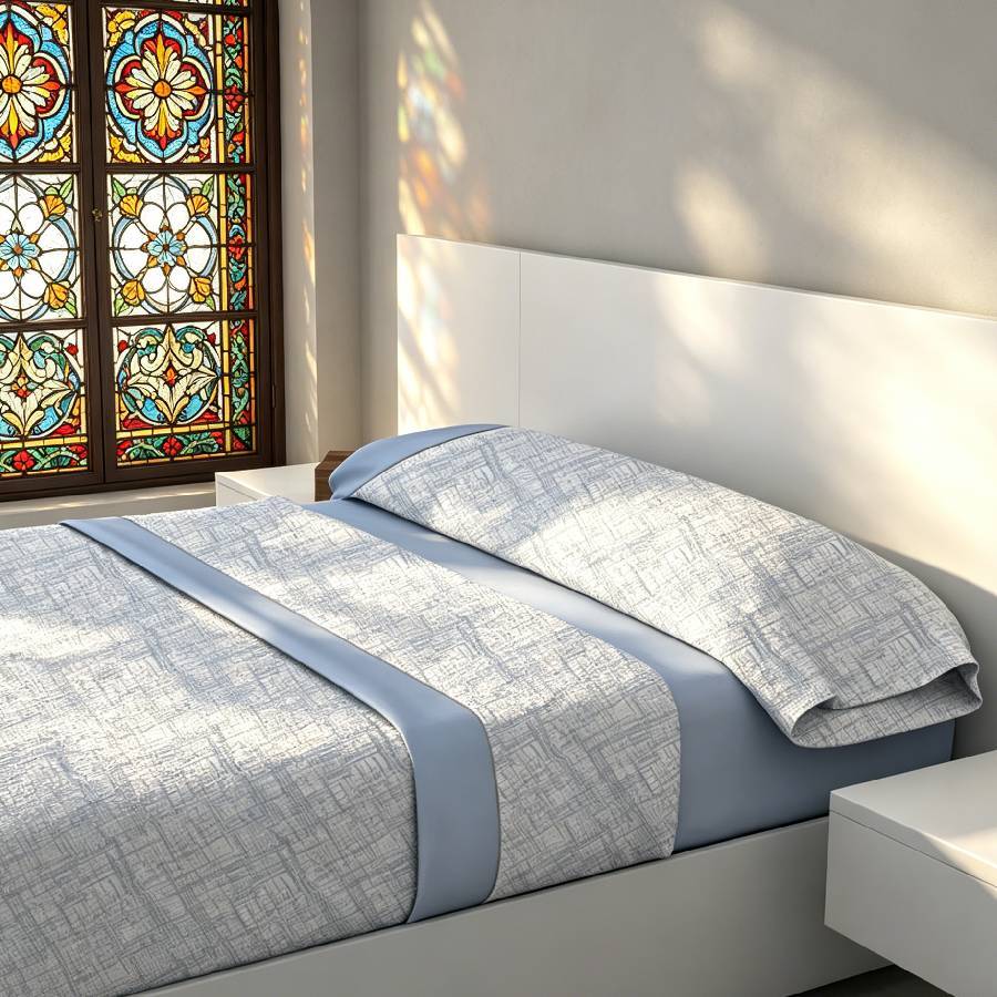 TEMU Juego de sábanas estampadas de | 90 cm, 105 cm, 135 cm, 150 cm, 180 cm | similar al lino azul | Agradable al , cómoda y | 100 % poliéster