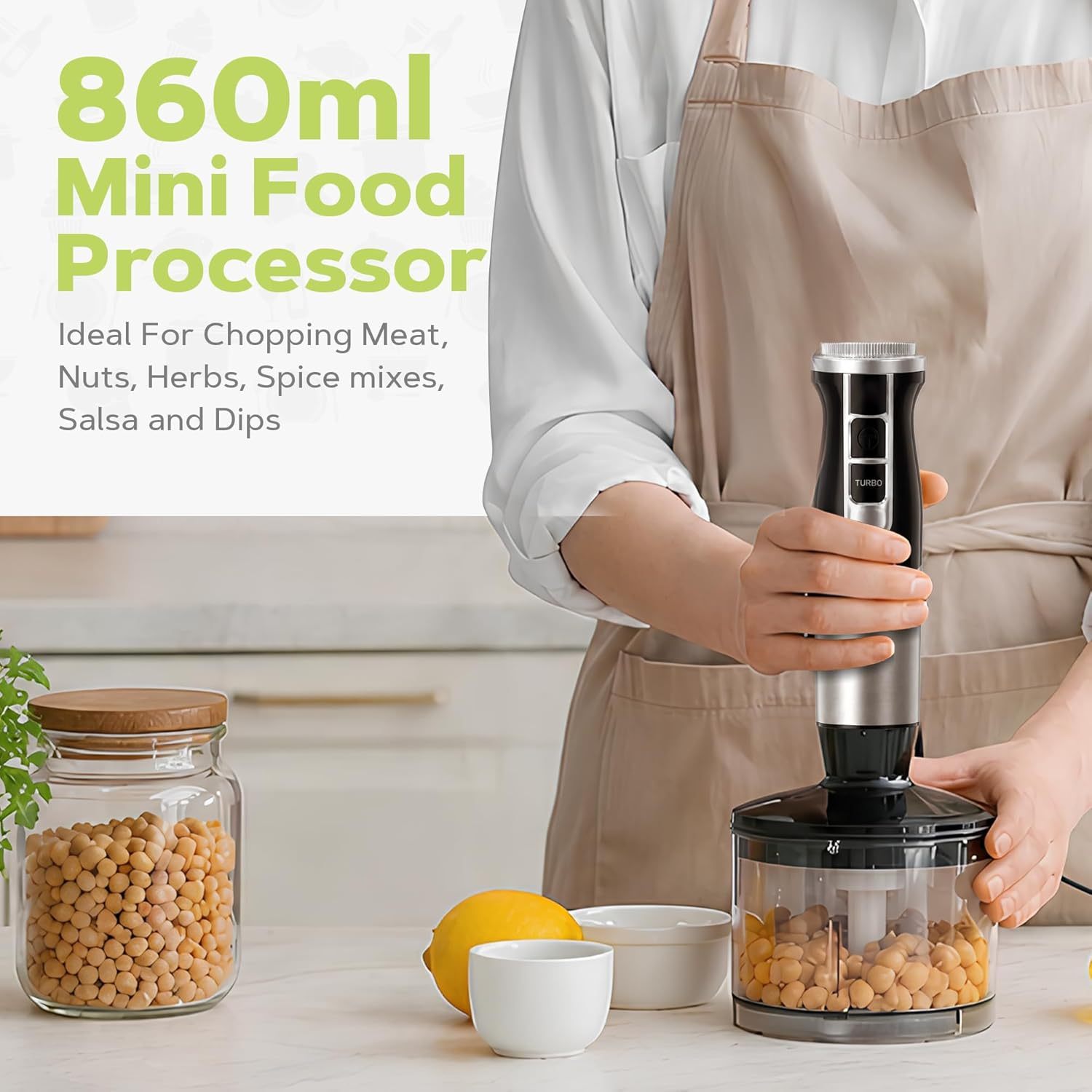 m4y 5 in 1 hand blender kitchen set 1000 w stainless steel stick blender motor 2 with 21 variable 860ml mini food processor chopper electric whisk milk frother 600ml beaker details 2
