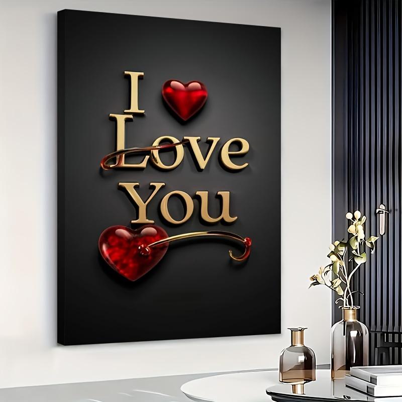 TEMU 2d Fla T Gold "i Love You" Oil Painting Cloth - Solid Wood Frame Luxury Romantic Wall Decoration, Suitable For Living Room, Wedding And