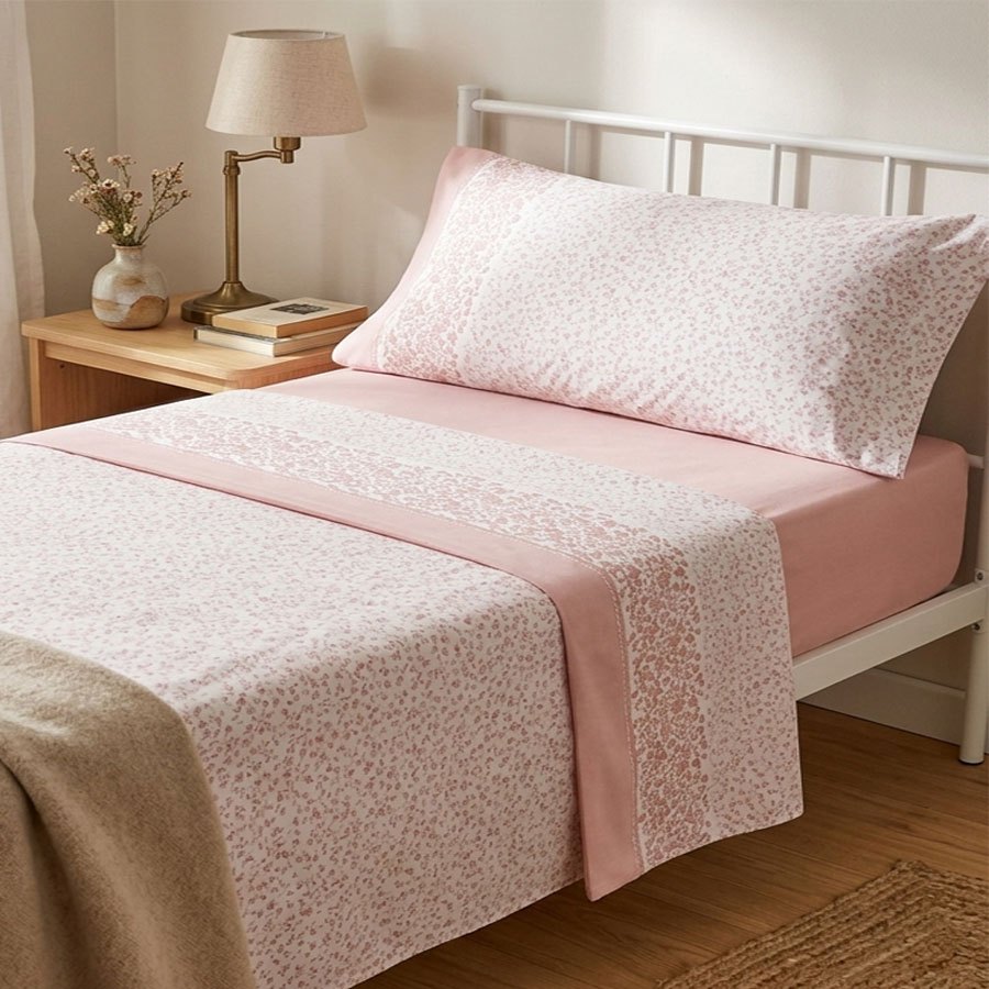 Juego de sábanas ajustables de tres piezas, floral rosa, adecuado para camas individuales y matrimoniales…: retailer-supplied image