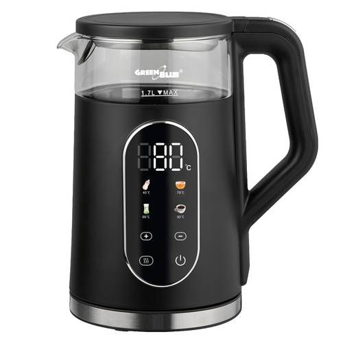 electric kettle 1 7l capacity glass water tank easy to read temperature 2200w gb670 b
