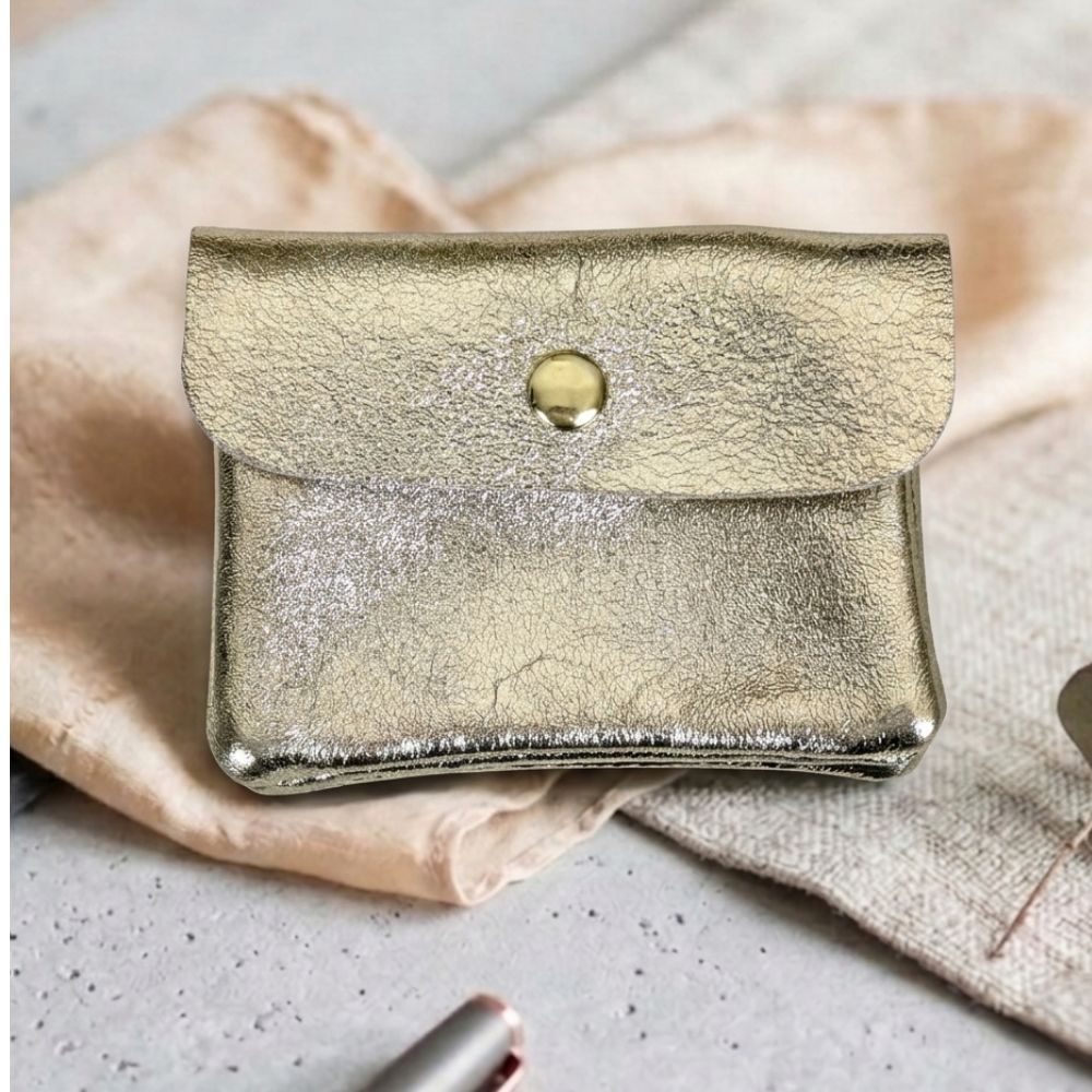 Image of Glitter Leather Wallet, Metallic Shiny, Gold Zipper And Magnetic Closure, Small, Mini Wallet Purse, Gift For Teenagers, Women, Leather