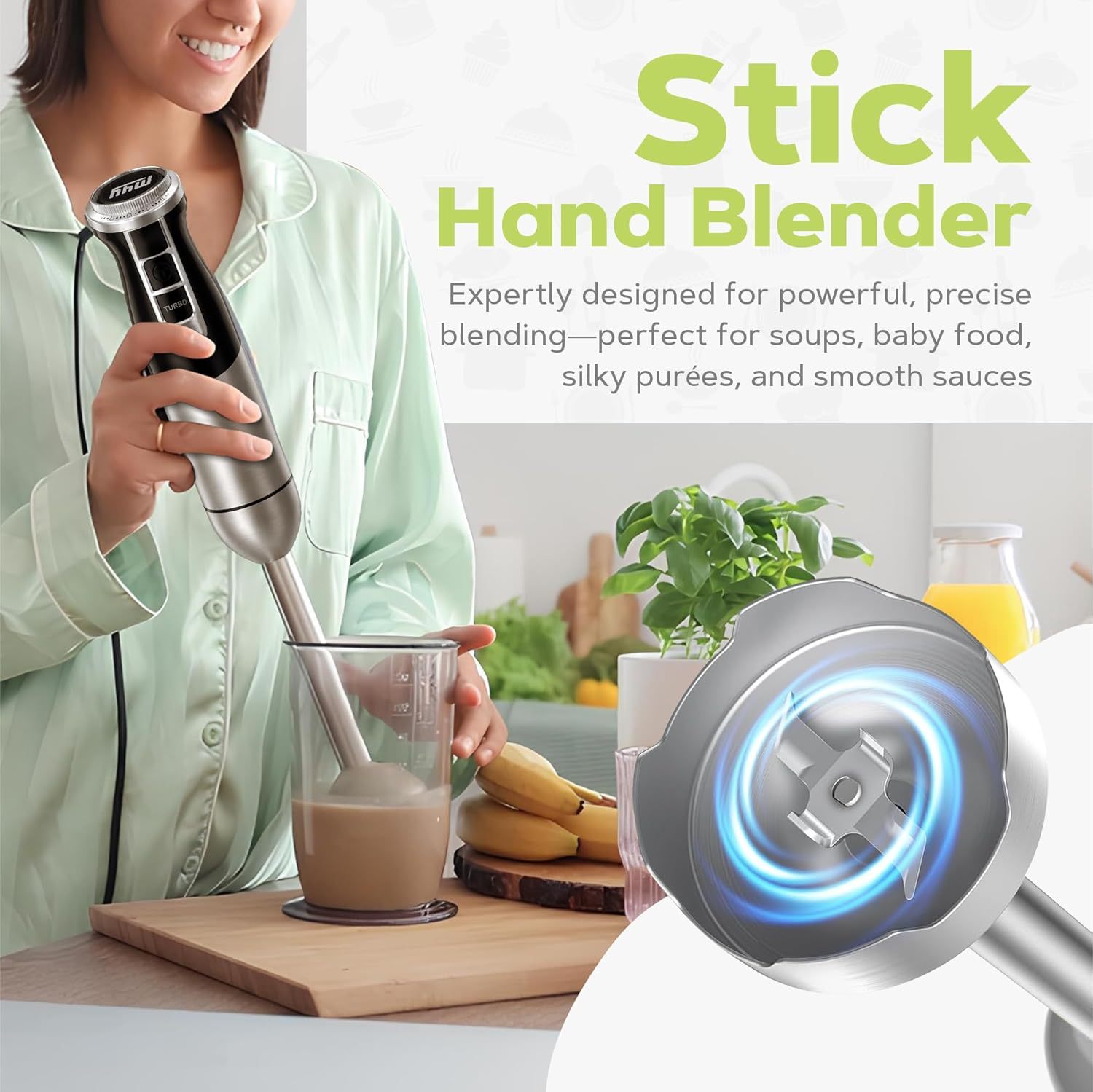 m4y 5 in 1 hand blender kitchen set 1000 w stainless steel stick blender motor 2 with 21 variable 860ml mini food processor chopper electric whisk milk frother 600ml beaker details 1