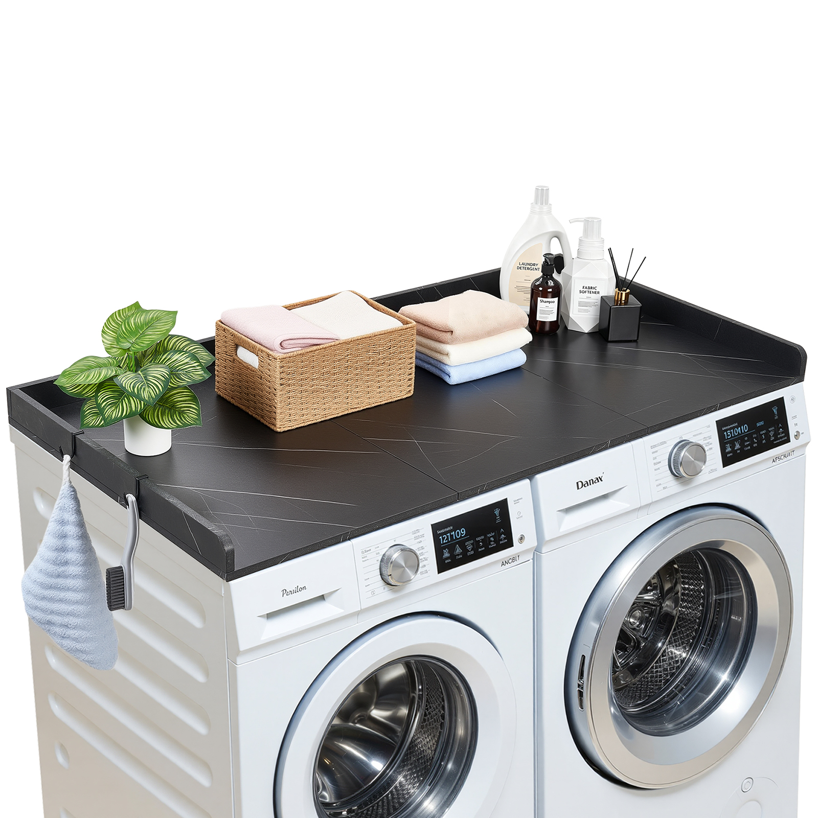 Image of Vevor Washer Dryer Countertop, 54 X 27.5 In Marble Washer And Dryer Topper With Edge & , Laundry Machine Topper For Laundry Closet Pantry Counter Organization And Storage, Black
