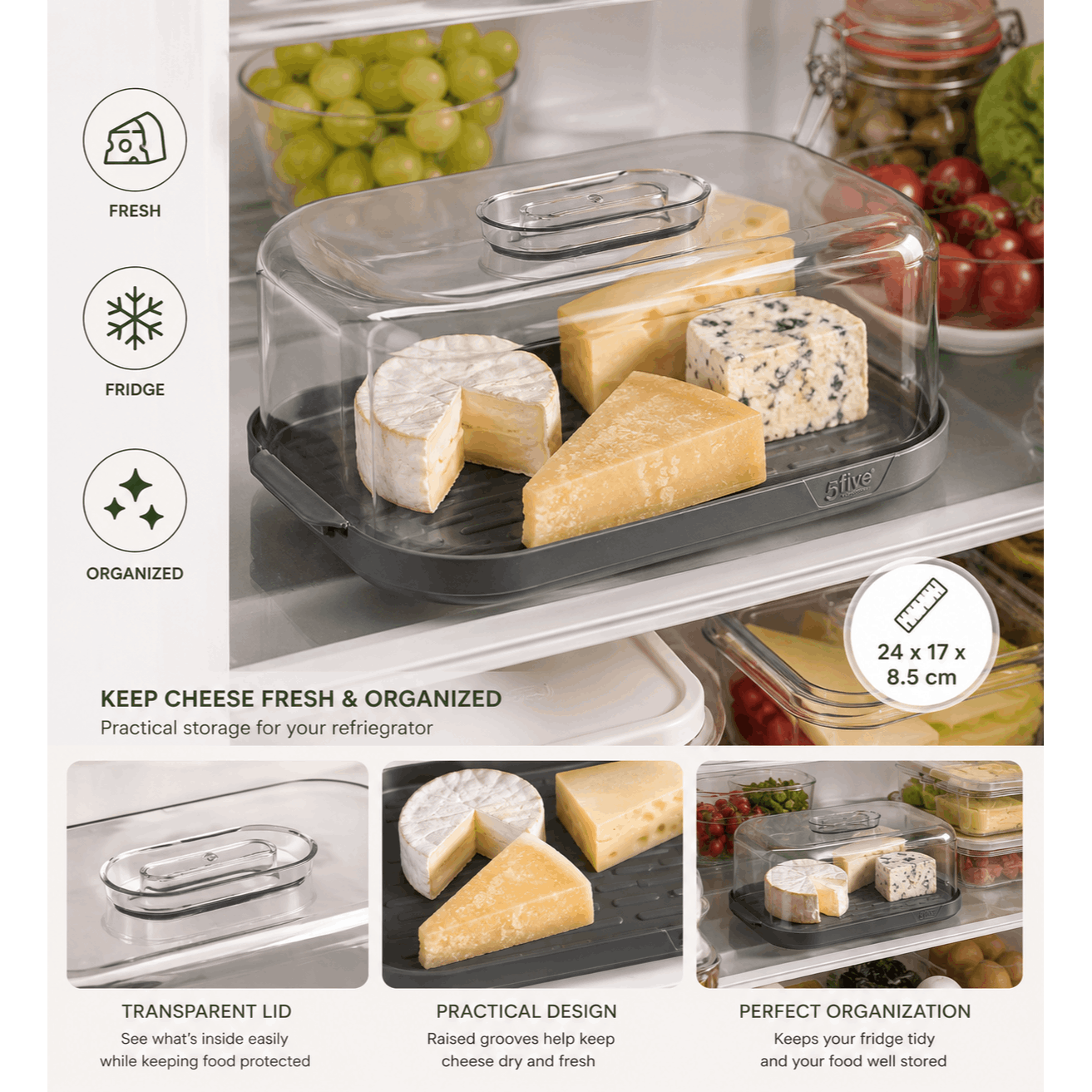 TEMU Scatola per formaggio con �� Contenitore per alimenti da frigorifero, conservazione
