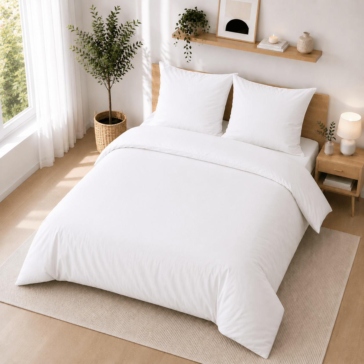Image of Bed Linen 200x200 Cm- 3pcs Bed Set - 1x Duvet Cover 200x200 Cm + 2x Pillowcase 80x80 Cm - 100%- Zip