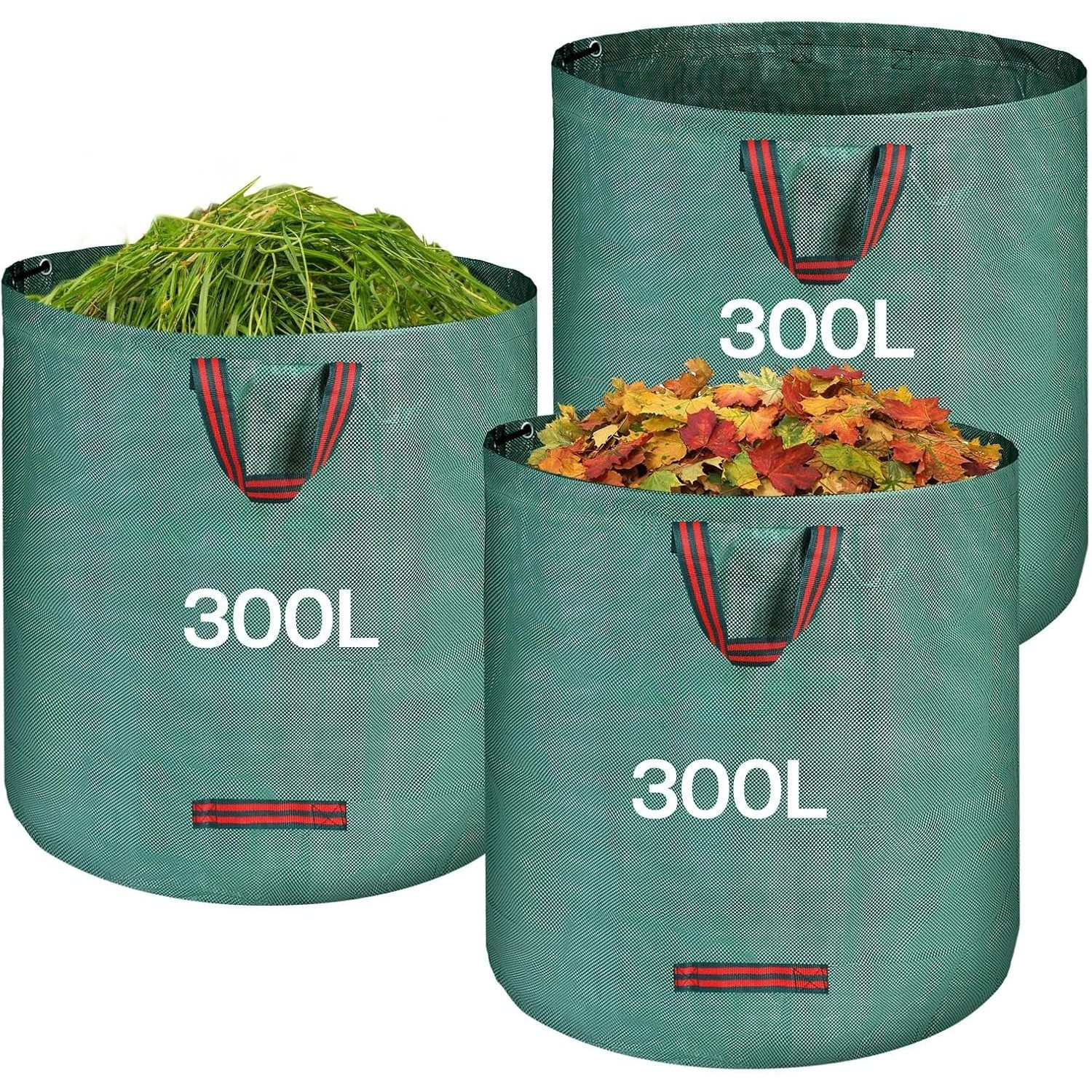 Image of 3-pack 300l Garden Waste Bags, Outdoor Cleaning Storage Bags Large Capacity Foldable Lawn Bags For Leaves, Gardening Waste, Grass Clippings, Garden Waste