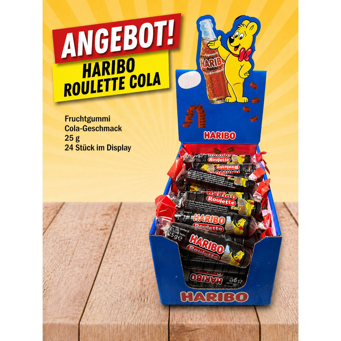 Image of Haribo Cola 50x25g - Individually Wrapped Fruit Gum Rolls