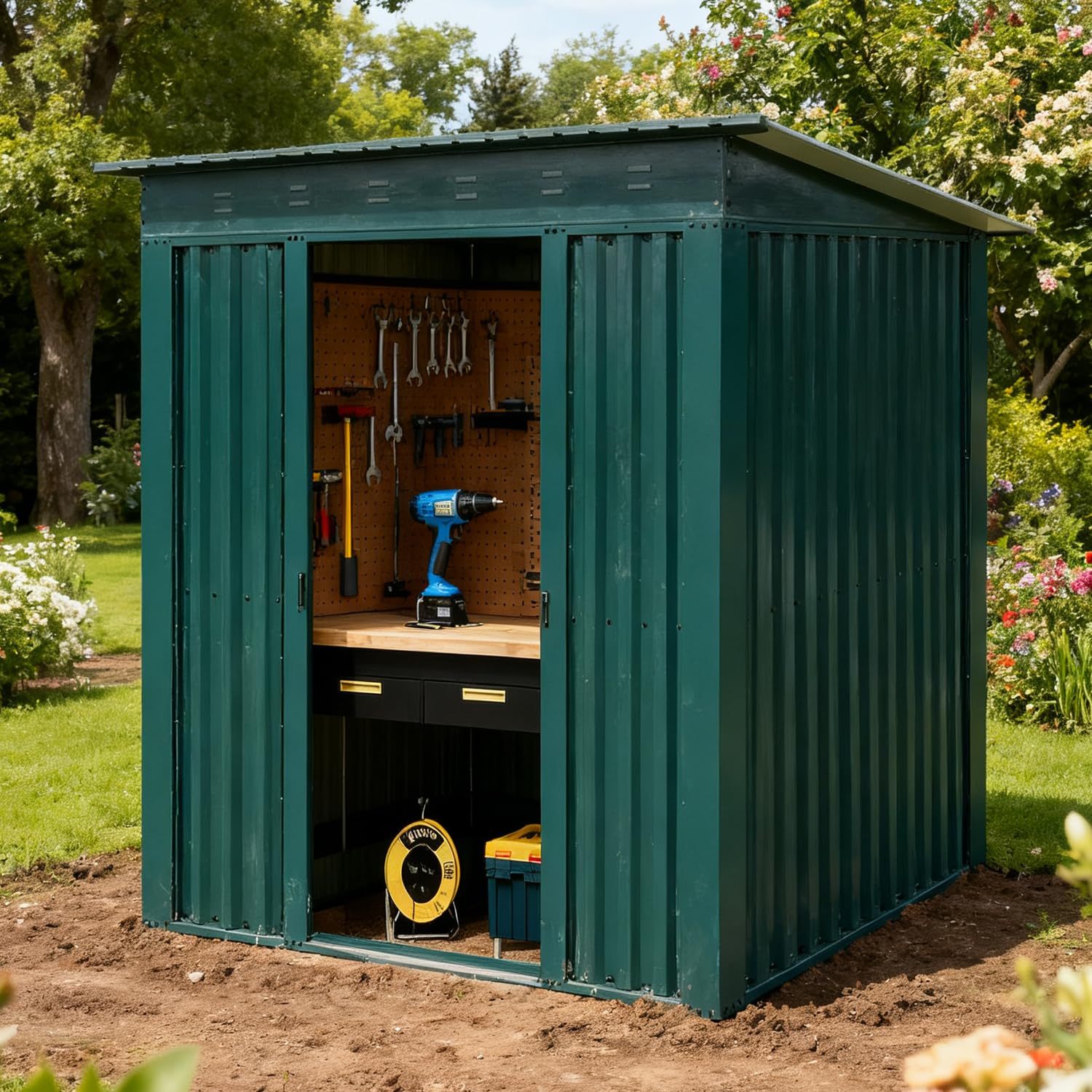 outdoor storage shed 6x4 6x8 8x10ft garden tool shed with sliding door for patio backyard all weather