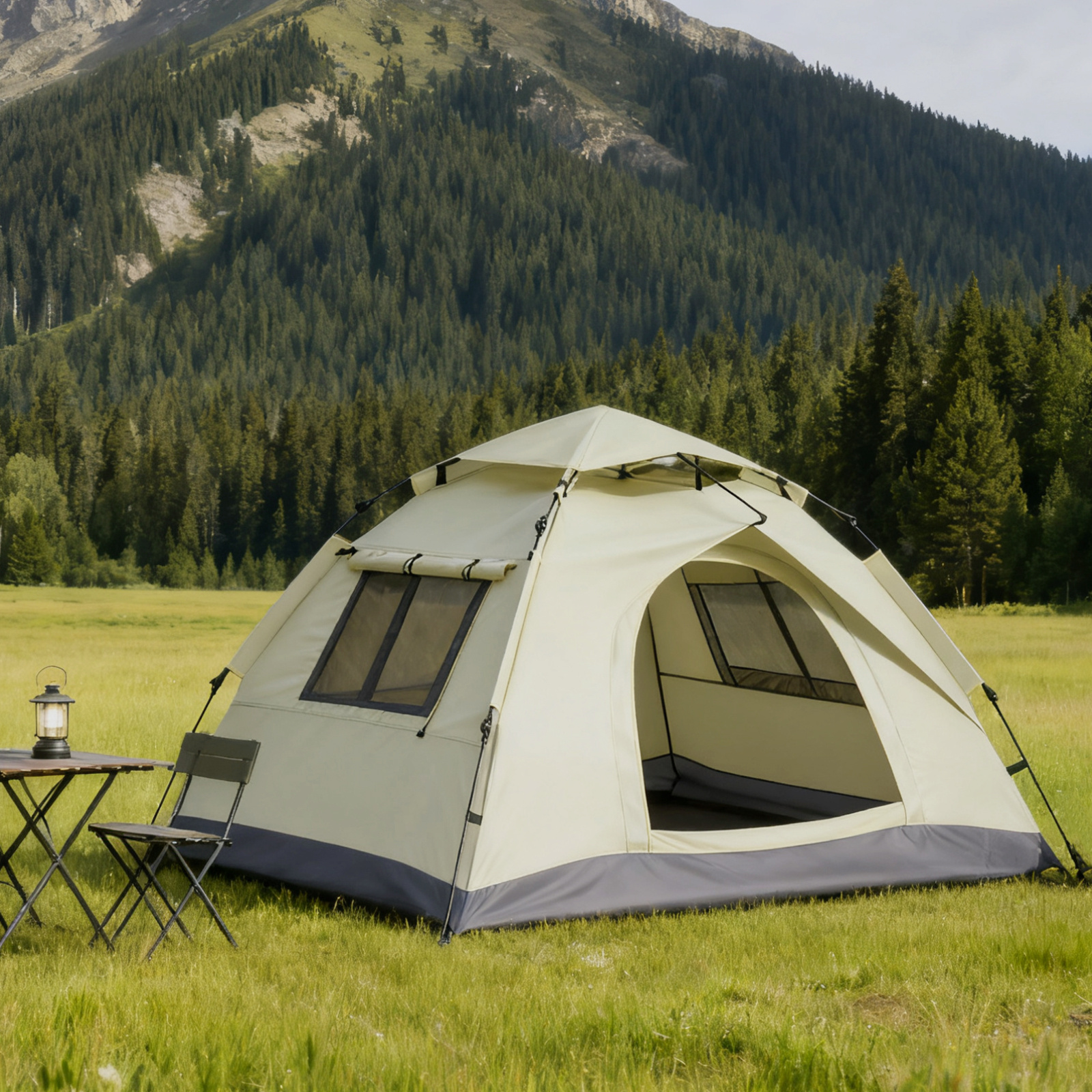 Large Camping Tent For 2-3 People Setup, Automatic Setup, Divider Curtain For Separate Rooms, Portable With Carrying Bag For