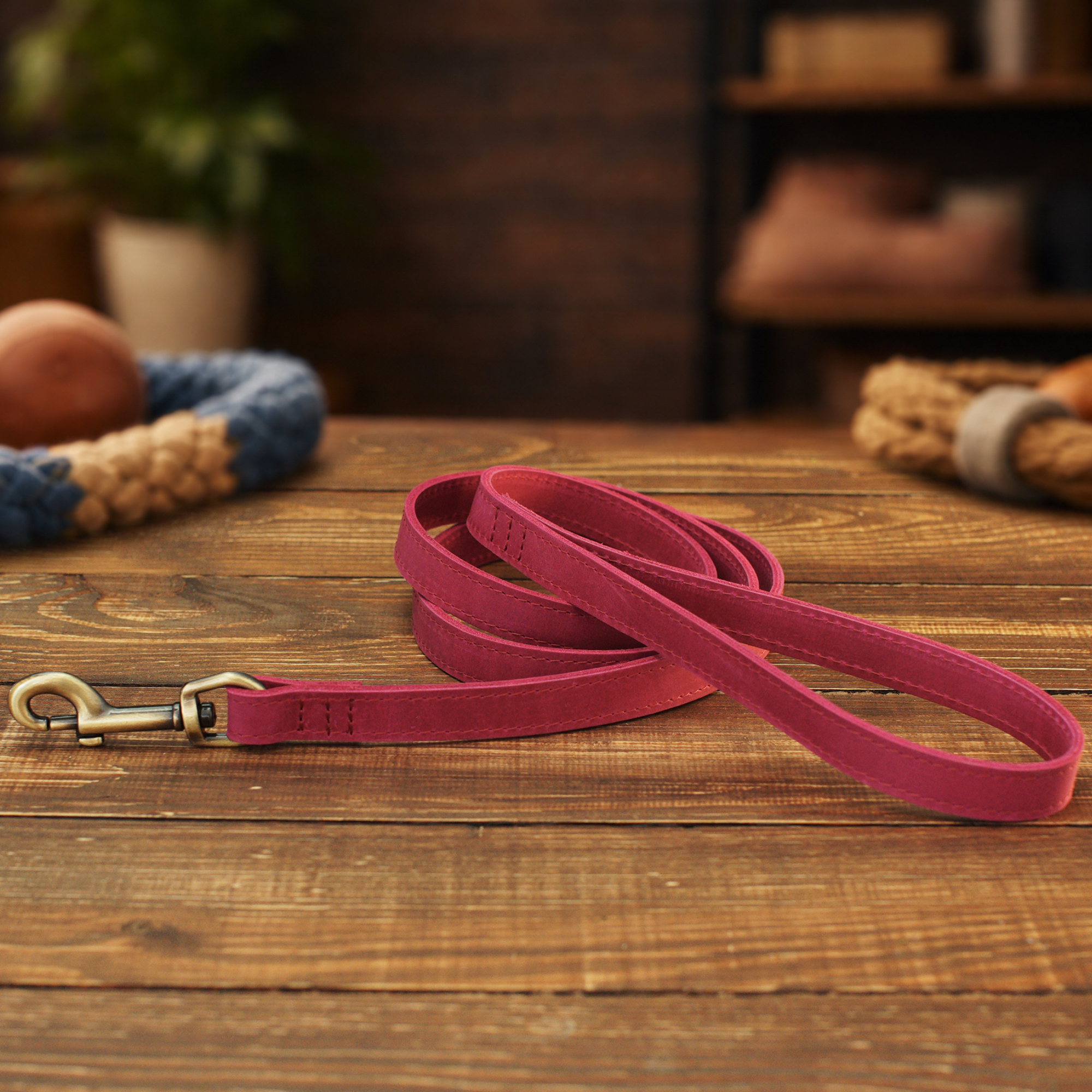 Image of Personalized Genuine Leather Dog Leash 150cm - Custom Engraved & Phone Number - Heavy Duty Walking Lead With Metal Carabiner - Training Leash For Small & Large Dogs