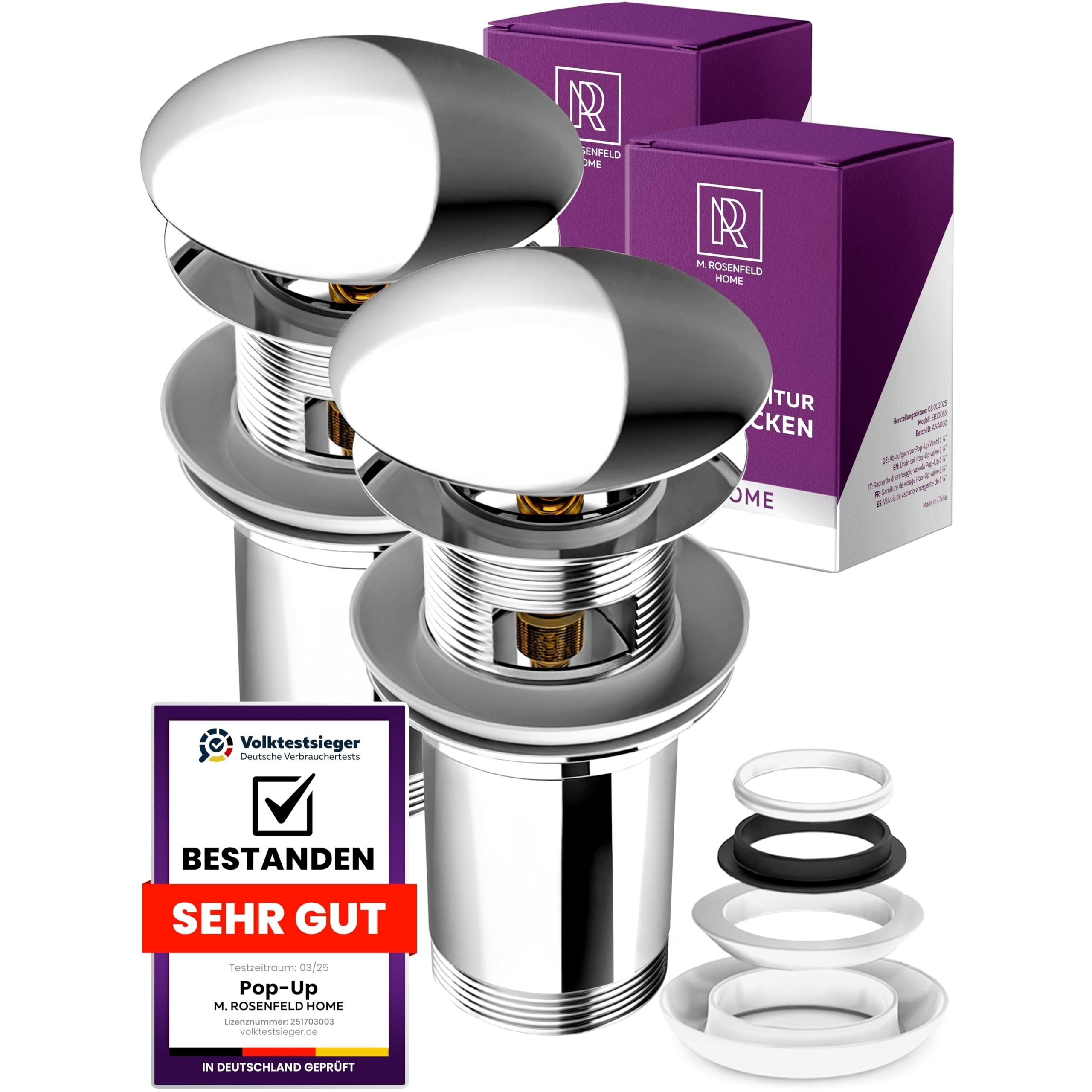 1 1/4" Push Open Pop-up Sink Drain Kit Overflow, Basin Drain Valve & Accessories For Washbasin
