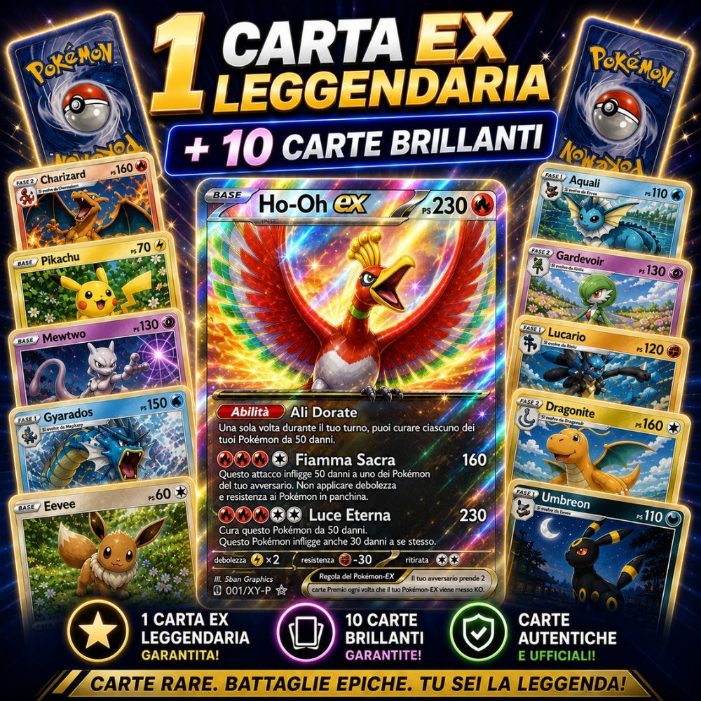 TEMU 11 Carte Pok矇mon Italiane: 1 Leggendaria ULTRA RARE EX Card + 10 / REVERSE Shiny Cards - Versione Italiana - Pok矇mon - Lotto Casuale