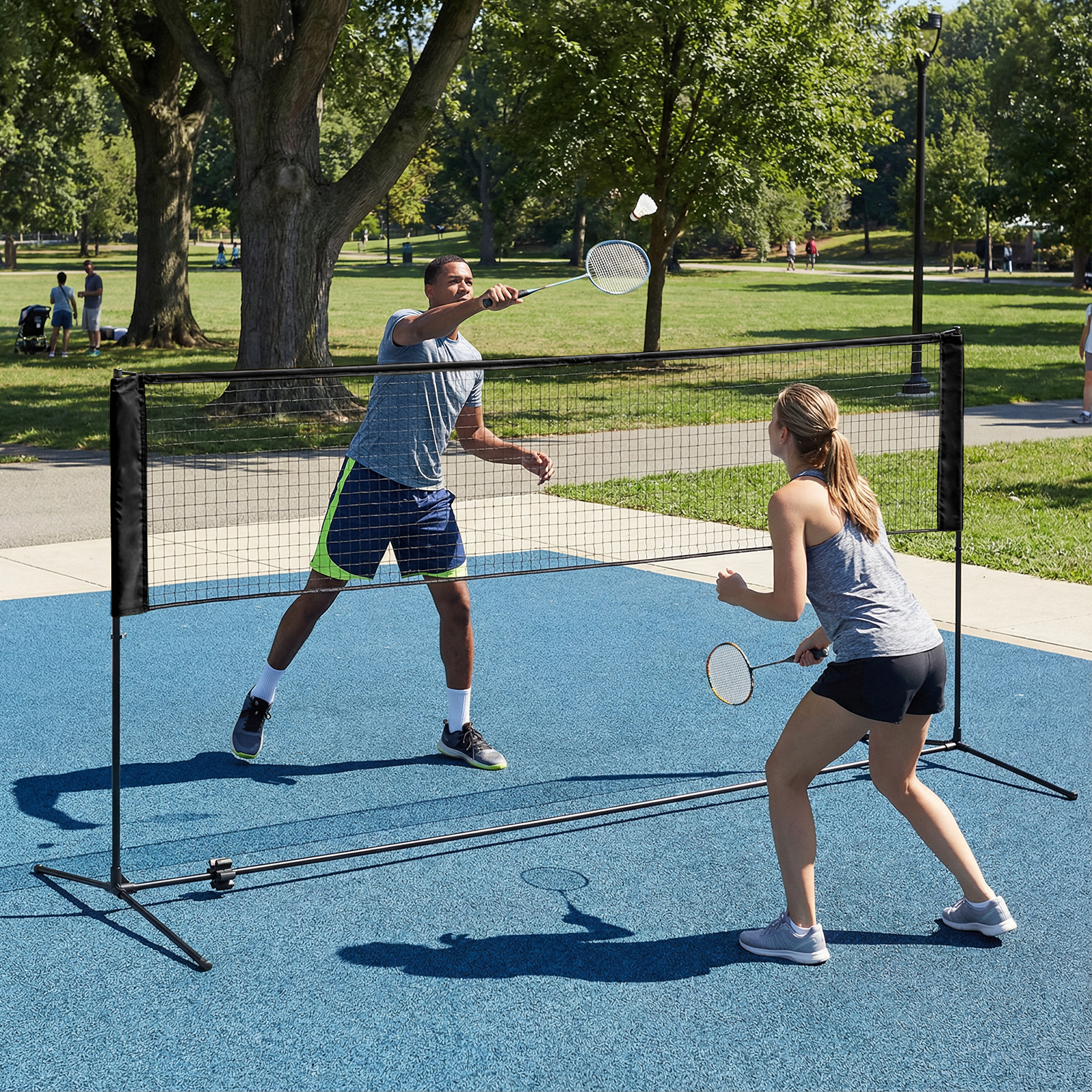 Image of Badminton Net W/ Poles, Portable Tennis & Pickleball & Volleyball Net With Carry Bag & 2 Shuttlecocks, Easy Assembly, Height Adjustable Sports Net For Indoor/outdoor Use, Beach, Lawn, Backyard
