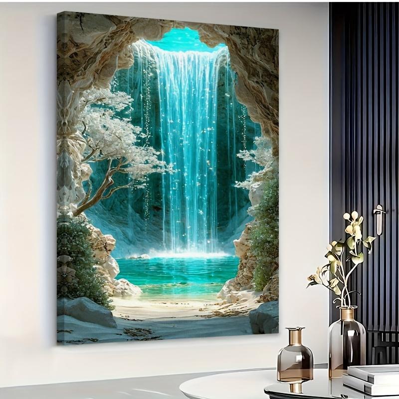 TEMU 2d Flat Painting, 2d Flat Painting, 1 Piece Of 2d, Stunning Canvas Artwork, Crystal Waterfall, Oil Painting, Poster, Living Room, Dining Room,