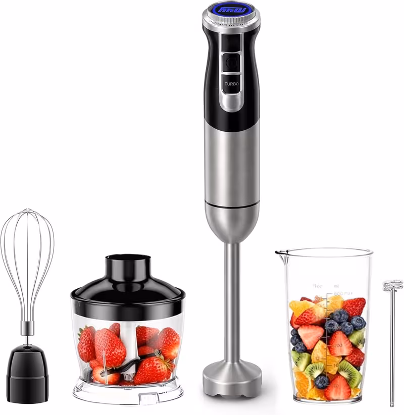m4y 5 in 1 hand blender kitchen set 1000 w stainless steel stick blender motor 2 with 21 variable 860ml mini food processor chopper electric whisk milk frother 600ml beaker details 0