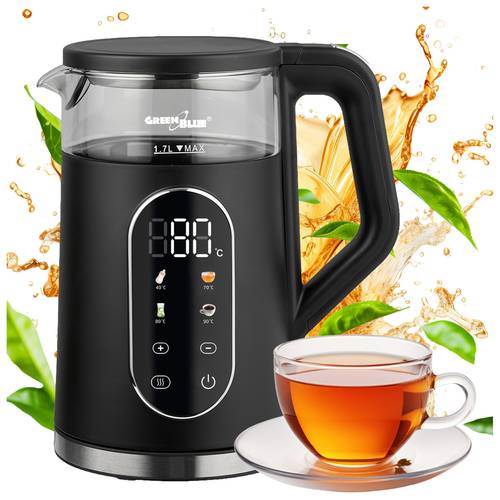item picture electric kettle 1 7l capacity glass water tank easy to read temperature 2200w gb670 b