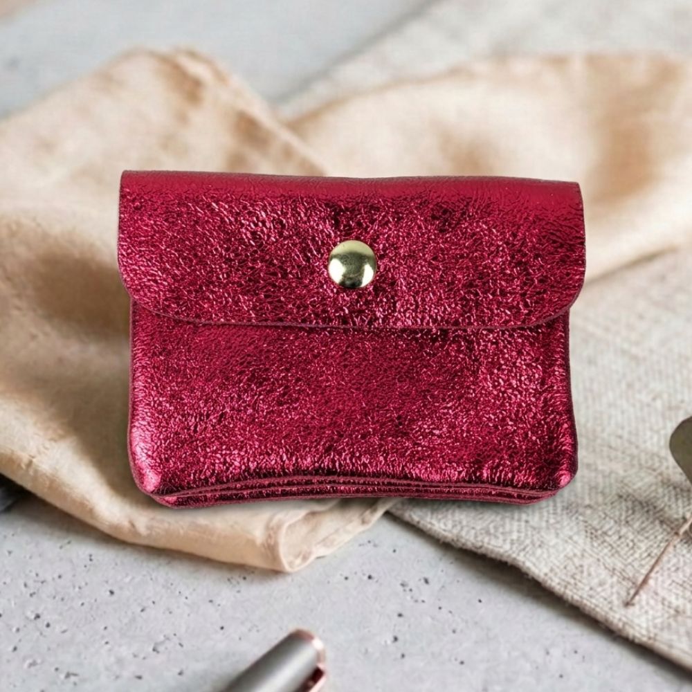 Glitter Leather Wallet, Metallic Shiny, Gold Zipper And Magnetic Closure, Small, Mini Wallet Purse, Gift For Teenagers, Women, Leather