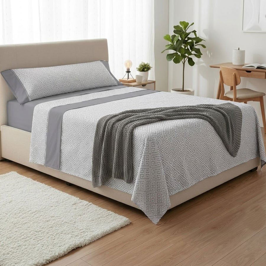 TEMU Juego de sábanas bajeras ajustadas, juego de cama de con geométrico moderno, disponible en varios tamaños, y transpirable, fundas de almohada,