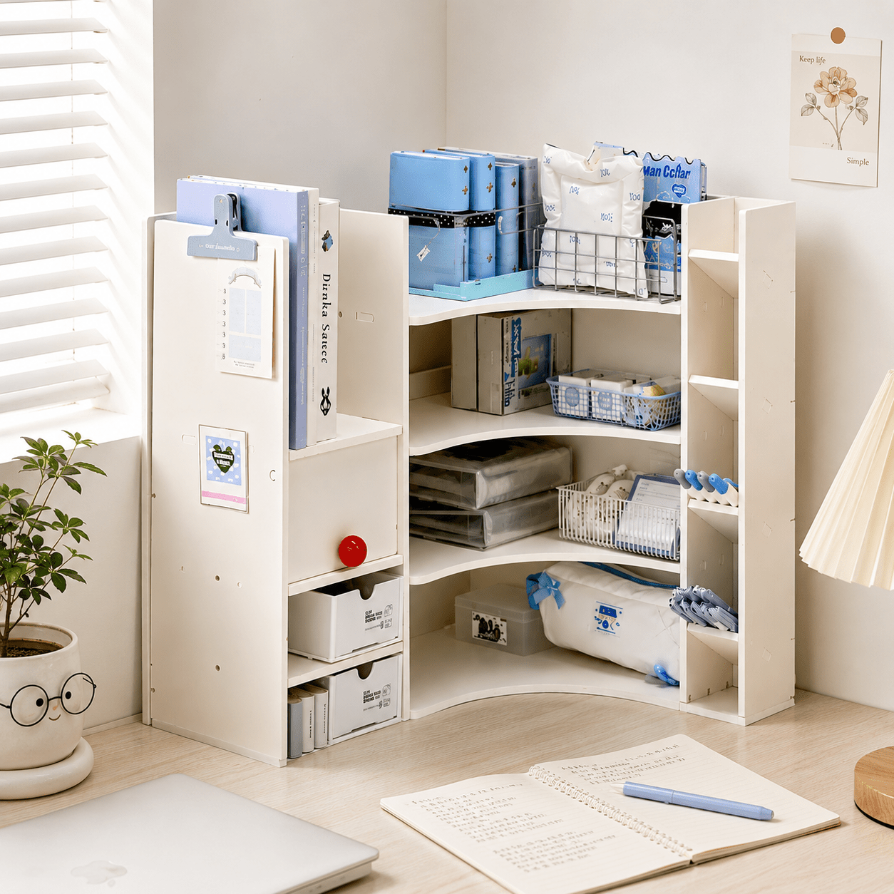 TEMU Angular Desk Organizer With Drawers And Shelves | Tabletop Organizer For Study, Office, Bedroom, Bookshelf, Document Holder, Multifunctional