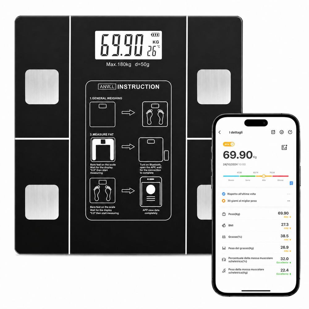   elettronica   precisione per il grasso corporeo con connessione app,   da bagno per il corpo     digitale intelligente