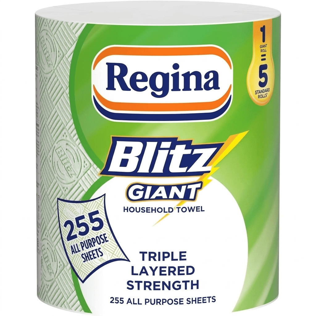 TEMU Regina Blitz Giant Kitchen Paper Towel Roll | 255 Super Absorbent All-purpose Sheets | Triple-layer Heavy Duty Cleaning Wipes | 1 Giant Roll = 5