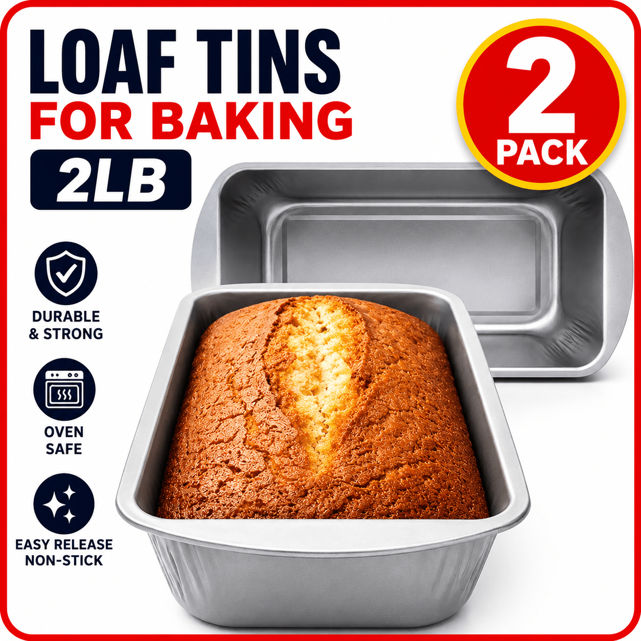 TEMU 2 Pack Loaf Tins For Baking 2lb | Bread Tins 21 X 11 X 6.4cm | Durable Carbon Steel Baking Moulds For Homemade Bread, Cakes & Meatloaf |