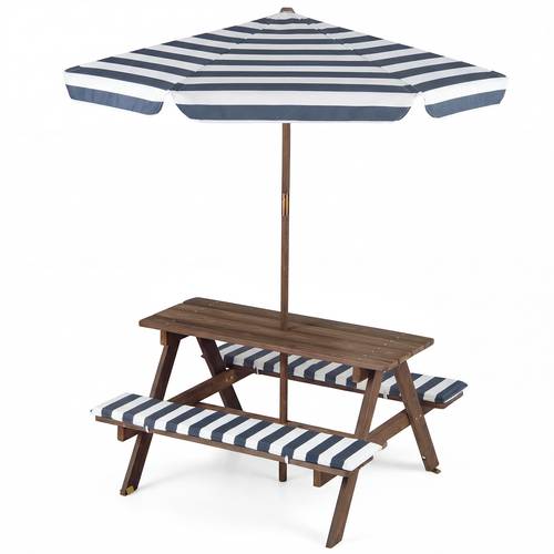 kids picnic table with bench fir wood toddler outdoor table set with 2 built in benches soft seat cushions removable adjustable umbrella table for yard garden indoor