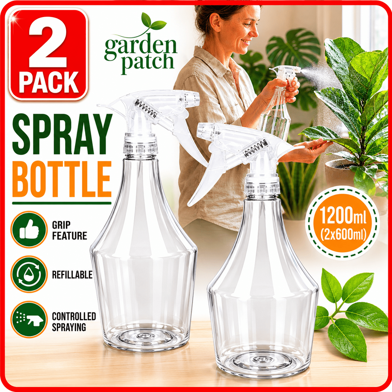 TEMU 2 Pack Spray Bottle 600ml | Refillable Plant Spray Bottle With Adjustable | Multipurpose Water & Cleaning Spray Bottle For Home, Garden & Indoor