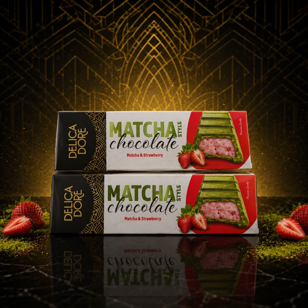 Image of Double Pack Matcha Style Chocolate Bars - Matcha & Strawberry - Delica Dore - 2 X 74 G - White Chocolate With Matcha - Yogurt-strawberry Filling And Strawberry Pieces - Premium Sweetness - 148 G