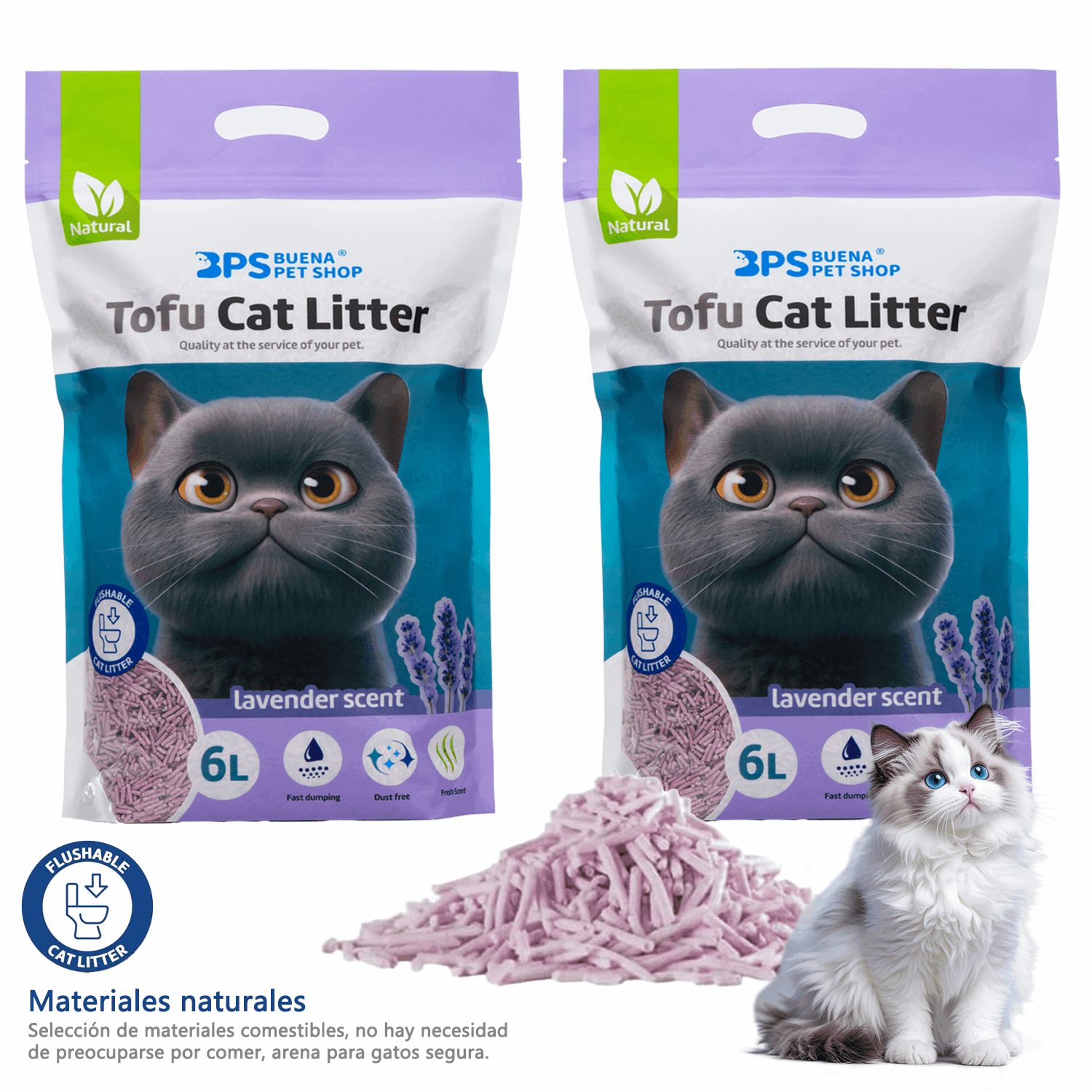 TEMU Pack de 2 Bolsas - Arena de Tofu para Gatos 6L - Sin Polvo Fácil de Aglomerar y Olores - para Gatitos
